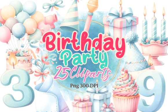 Birthday Element Clipart Watercolor