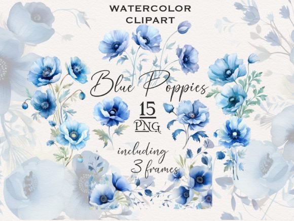 Blue California Poppy Watercolor Clipart for Branding and Creative Design Projects