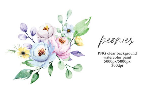 Bouquet, Pink, Blue Watercolor Flowers Illustrations for Creative Sellers