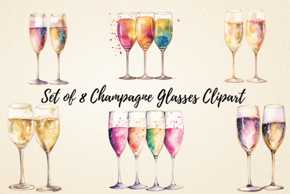 Champagne Glasses Watercolor Illustrations for Editorial
