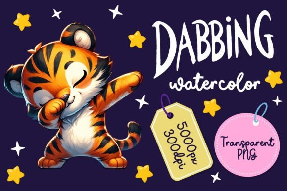 Cute Dabbing Tiger Watercolor Illustrations for Crafters & Etsy Sellers