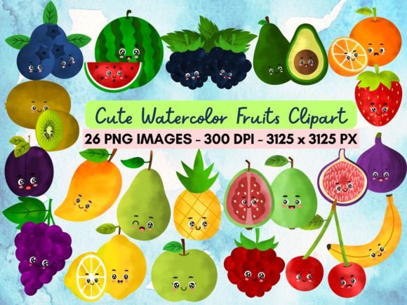 Cute Watercolor Fruits Clipart for Brand Illustrations