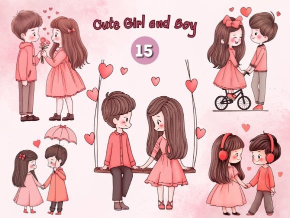 Cute Watercolor Illustrations for Crafters: Boy and Girl in Love