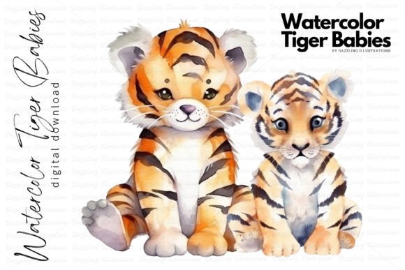 Cute Watercolor Tiger Babies Illustrations for Branding