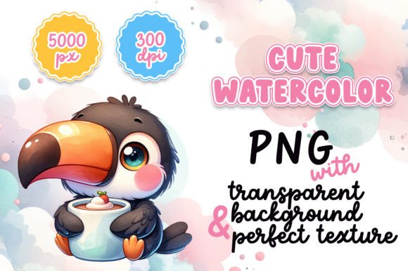 Cute Watercolor Toucan with Hot Cocoa Illustrations