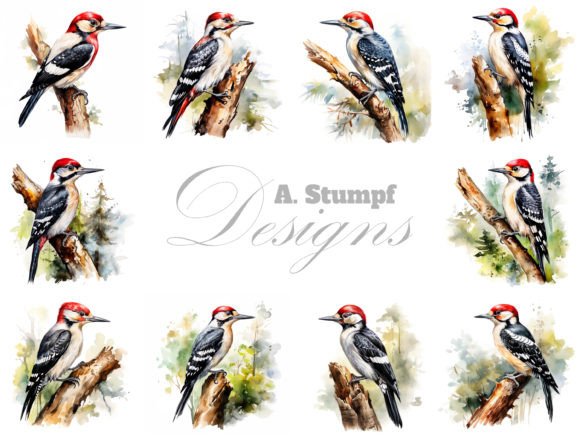 Cute Watercolor Woodpecker Clipart Set: Illustrations Review