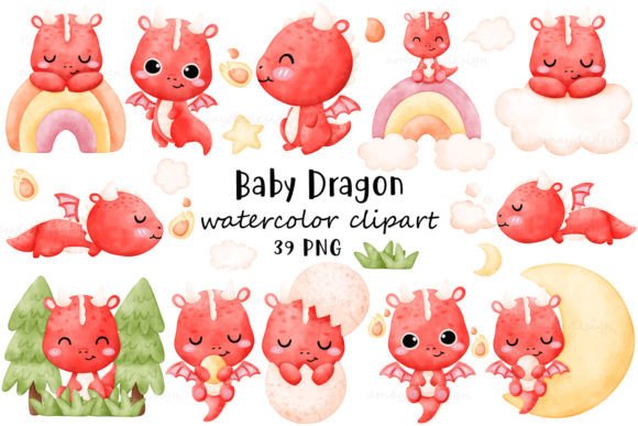 Dinosaurs Dragon Watercolor Clipart for Illustrations