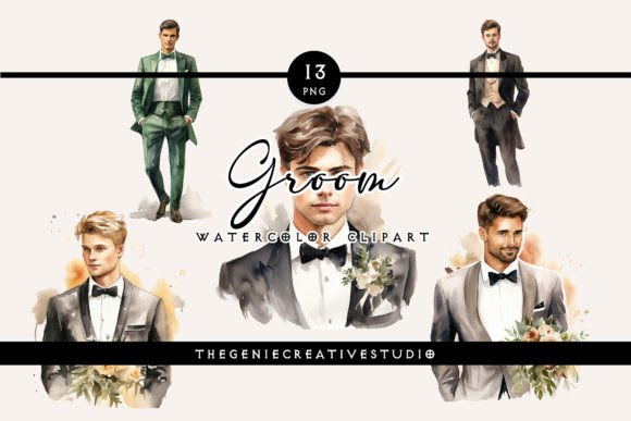 Elegant Watercolor Wedding Groom Illustrations for Editorial & Blog Design