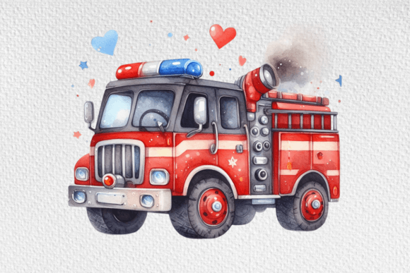 Fire Truck Watercolor Clipart PNG for Illustrations