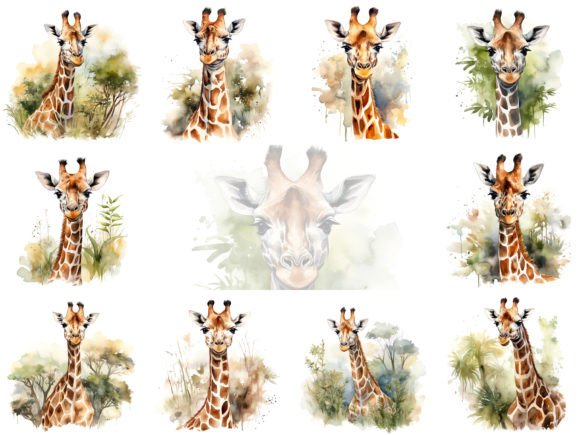 Giraffe Watercolor Clipart Images Set for Etsy & Digital Product Sellers