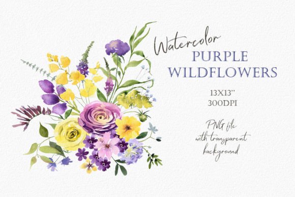 h1Watercolor Lilac Yellow Flowers Bouquet Illustrations for Digital Sellers/h1