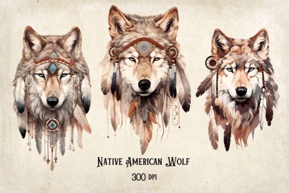 Native American Wolf Watercolor Clipart & Illustrations for Real Crafting Magic