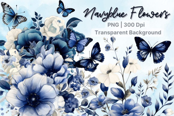 Navy Blue Flower Illustrations for Editorial Design