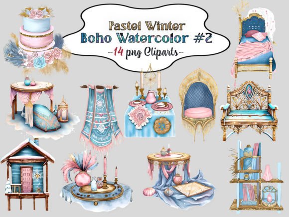 Pastel Winter Boho Watercolor 2 Clipart for Editorial & Web Design Use