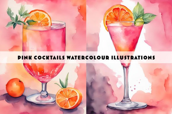 Pink Cocktails Watercolour Duo: Elegant Illustrations for Boutique Branding