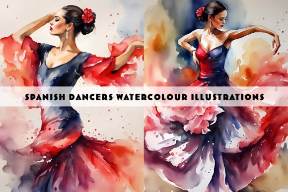 Spanish Flamenco Dancer Watercolour Duo: A Vibrant Illustration for Festive Branding