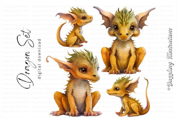 Stunning Watercolor Dragon Set Illustrations Review