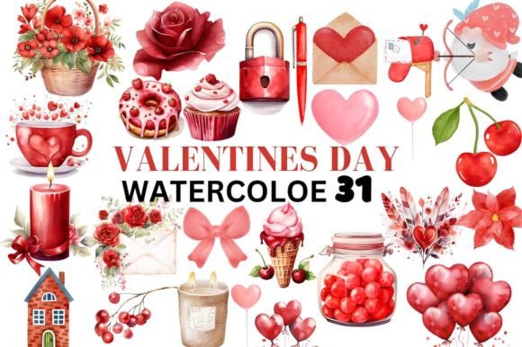 Valentines Day Watercolor Cute Bundle – Sweet Illustrations for Digital Sellers