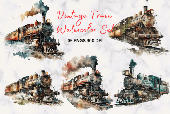 Vintage Train Watercolor Clipart: Illustrations for Crafters