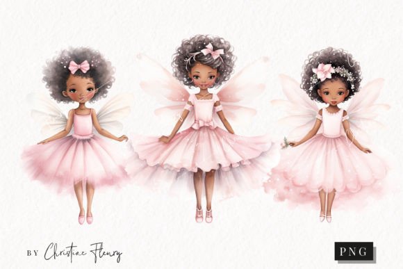 Watercolor African American Fairies PNG for Branding & Design Projects