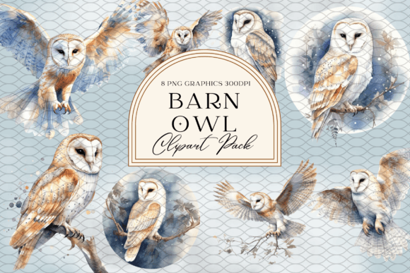Watercolor Barn Owl Illustrations for Digital Products