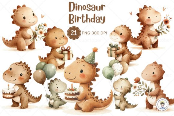 Watercolor Dinosaur Birthday Clipart: A Playful, Versatile Illustration for Local Branding and Packaging