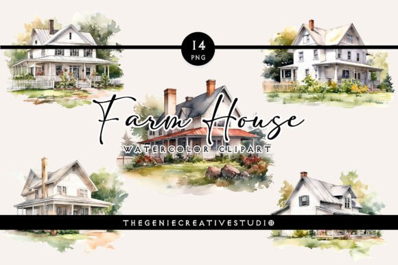Watercolor Farm House PNG Clipart for Real Crafting and Handmade Business