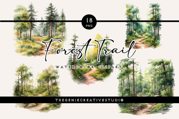 Watercolor Forest Trail Illustrations for Real Design Projects