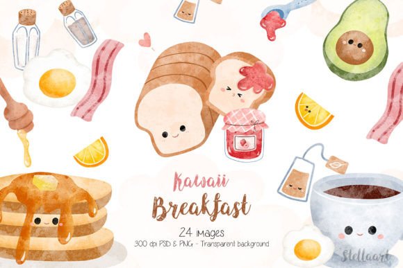 Watercolor Illustration Set of Breakfast – A Visual Review for Digital Sellers
