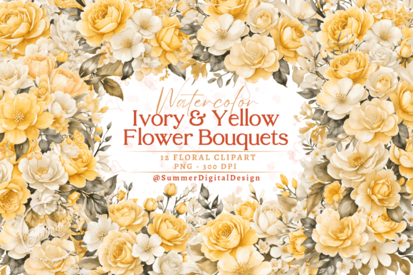 Watercolor Ivory Pearl Yellow Flowers Illustrations
