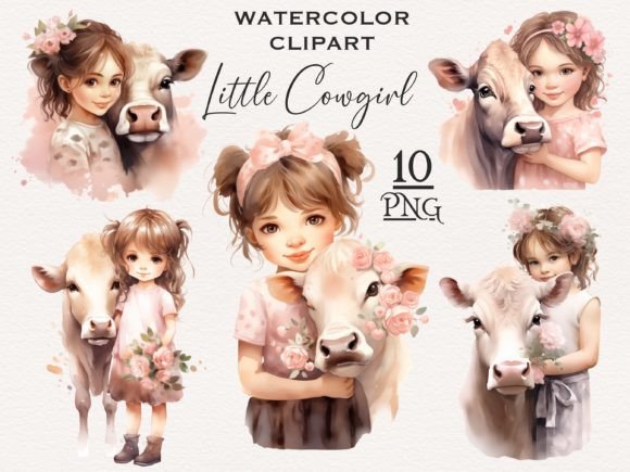 Watercolor Little Cowgirl Illustrations for Local Branding Projects