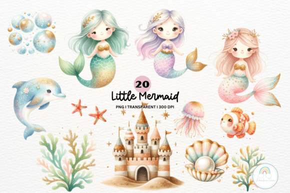Watercolor Little Mermaid Under the Sea Illustrations for Blog & Editorial Design