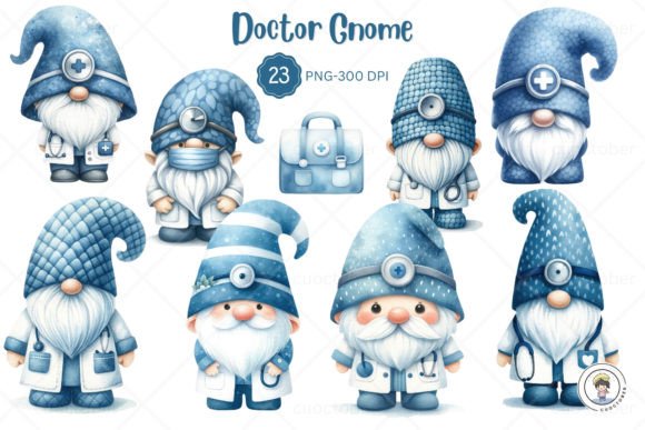 Watercolor Medical Gnome Doctor Clipart for Creative Sellers