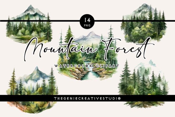 Watercolor Mountain Forest PNG Clipart Review for Embroidery Projects