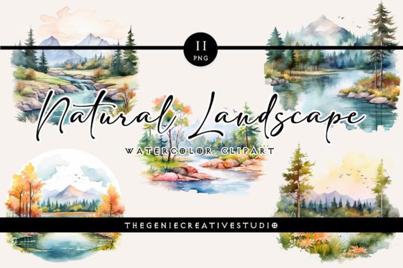Watercolor Natural Landscape PNG Clipart for Editorial & Web Design Projects