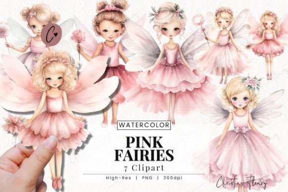 Watercolor Pink Fairies Illustrations: A Dreamy Design Asset for Bloggers & Digital Publishers