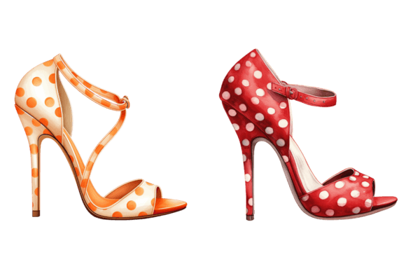Watercolor Polka Dot High Heels Illustrations