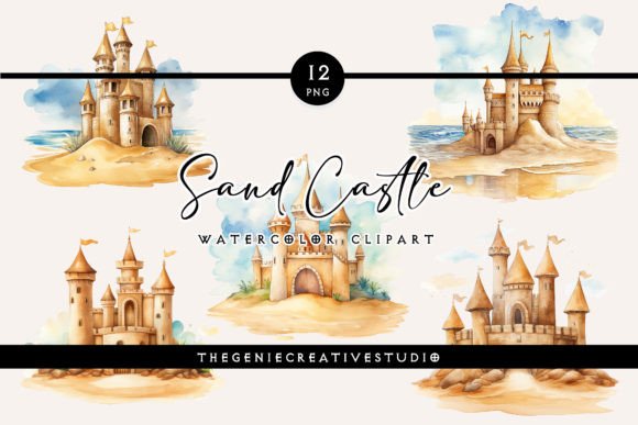 Watercolor Sand Castle Illustrations for Digital Product Sellers