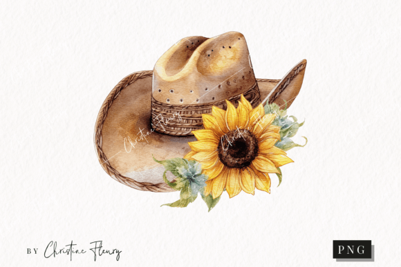 Watercolor Sunflower Cowboy Illustrations for Editorial Use