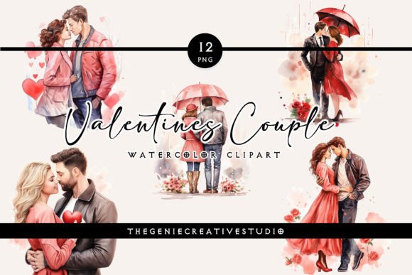 Watercolor Valentines Couple Illustrations for Crafting Romance