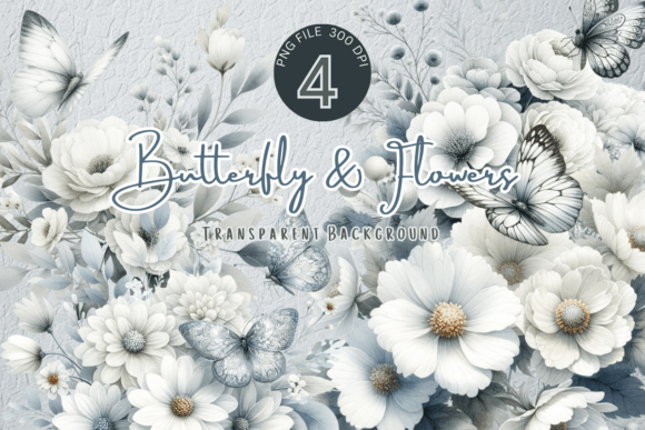 White Flora Watercolor Flowers Illustrations for Handmade Crafters