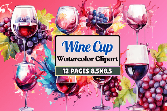 Wine Cup Watercolor Clipart for Crafters & Etsy Sellers
