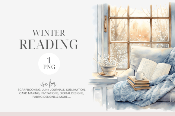 Winter Reading Watercolor Bookworm PNG in Illustrations