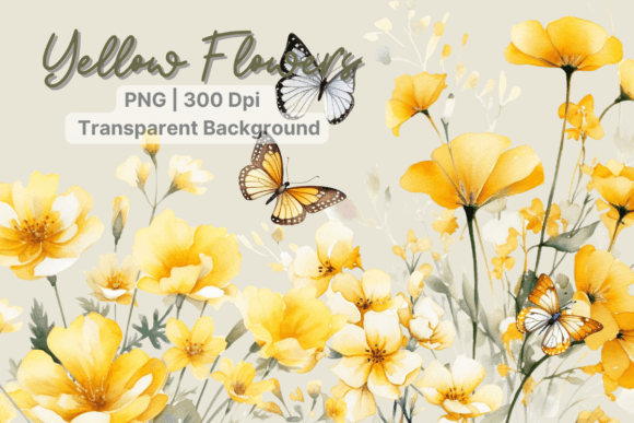 Yellow Flower Watercolor Butterfly Illustrations for Local Branding